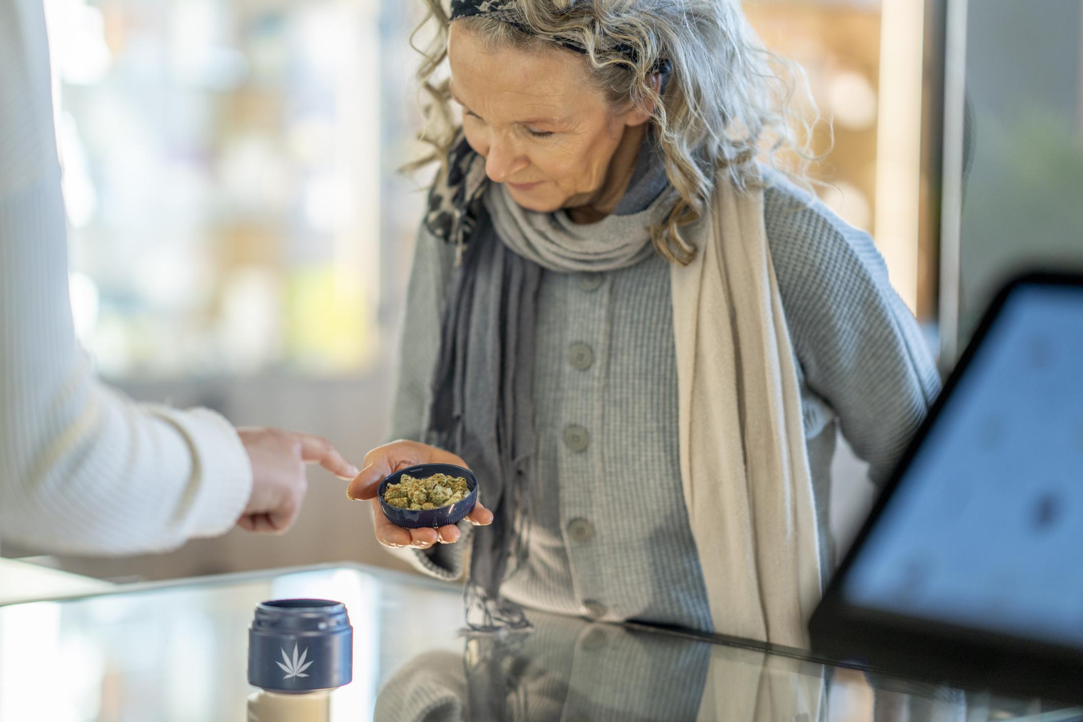 person inspecting cannabis