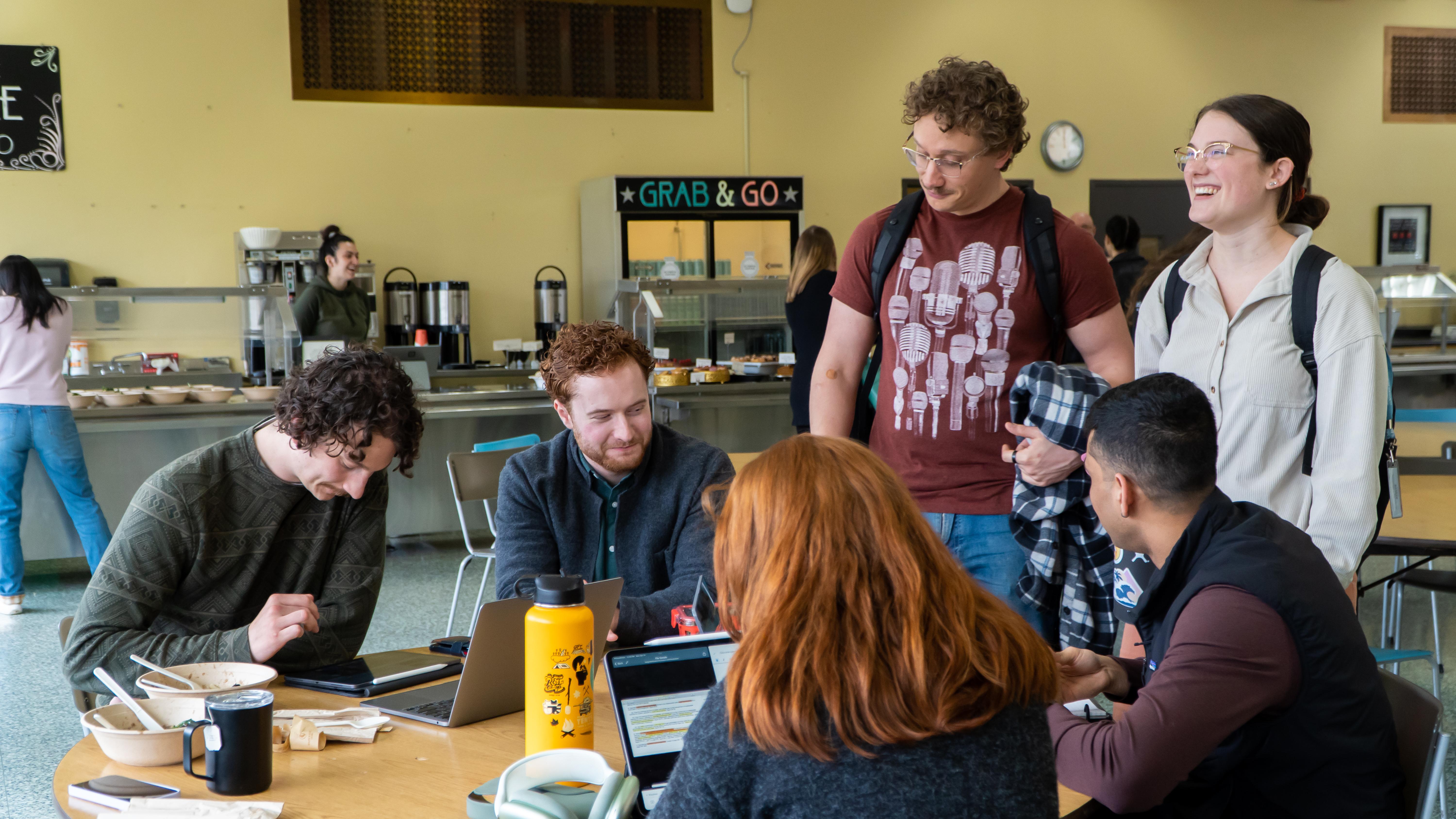 students gathered in dining commons