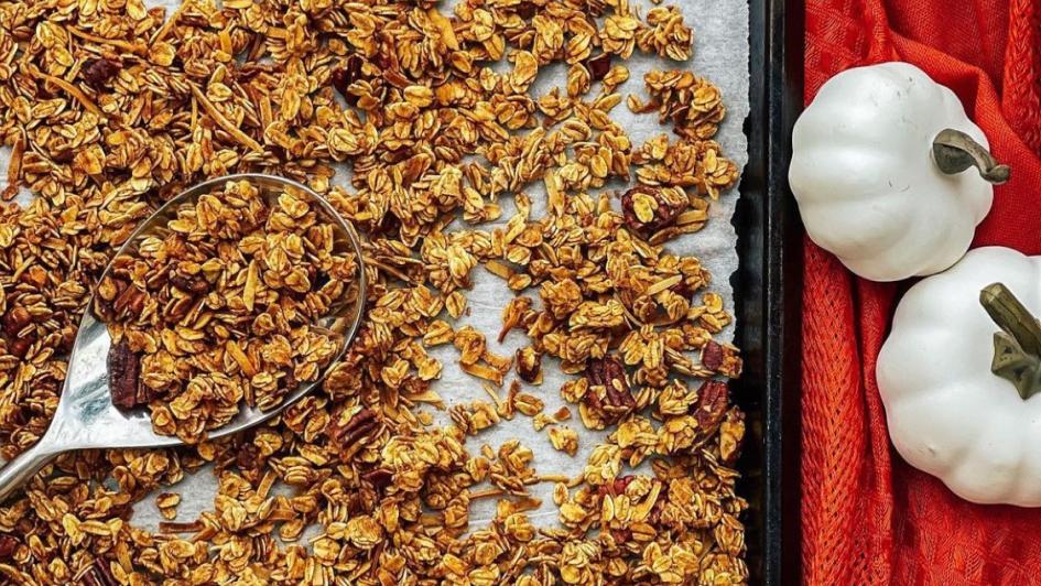 pumpkin granola on a tray